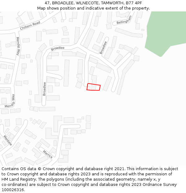 47, BROADLEE, WILNECOTE, TAMWORTH, B77 4PF: Location map and indicative extent of plot