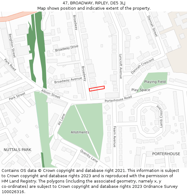 47, BROADWAY, RIPLEY, DE5 3LJ: Location map and indicative extent of plot