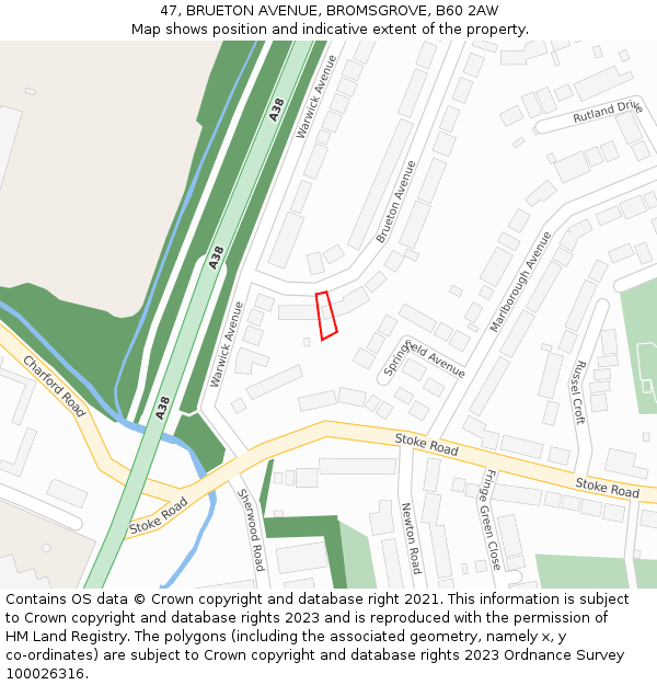 47, BRUETON AVENUE, BROMSGROVE, B60 2AW: Location map and indicative extent of plot