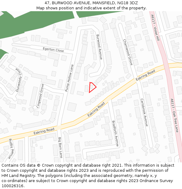 47, BURWOOD AVENUE, MANSFIELD, NG18 3DZ: Location map and indicative extent of plot