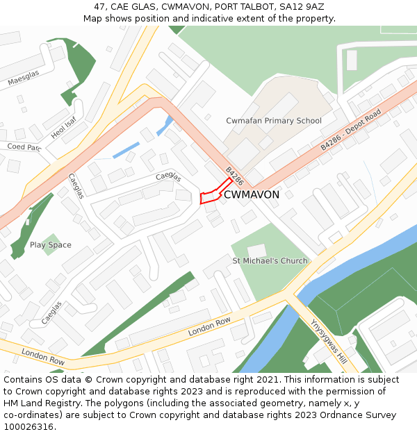 47, CAE GLAS, CWMAVON, PORT TALBOT, SA12 9AZ: Location map and indicative extent of plot