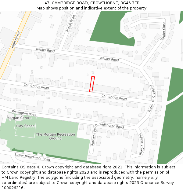 47, CAMBRIDGE ROAD, CROWTHORNE, RG45 7EP: Location map and indicative extent of plot