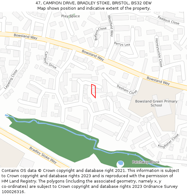 47, CAMPION DRIVE, BRADLEY STOKE, BRISTOL, BS32 0EW: Location map and indicative extent of plot