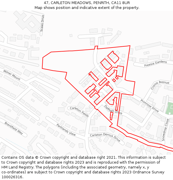 47, CARLETON MEADOWS, PENRITH, CA11 8UR: Location map and indicative extent of plot