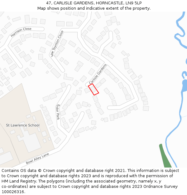 47, CARLISLE GARDENS, HORNCASTLE, LN9 5LP: Location map and indicative extent of plot