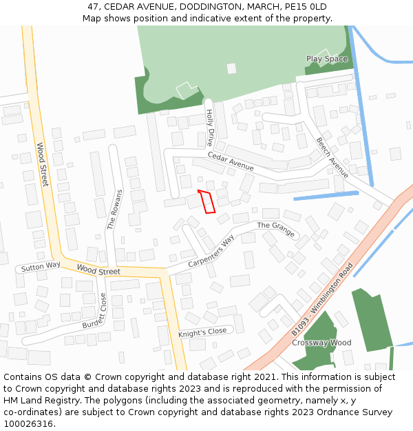 47, CEDAR AVENUE, DODDINGTON, MARCH, PE15 0LD: Location map and indicative extent of plot