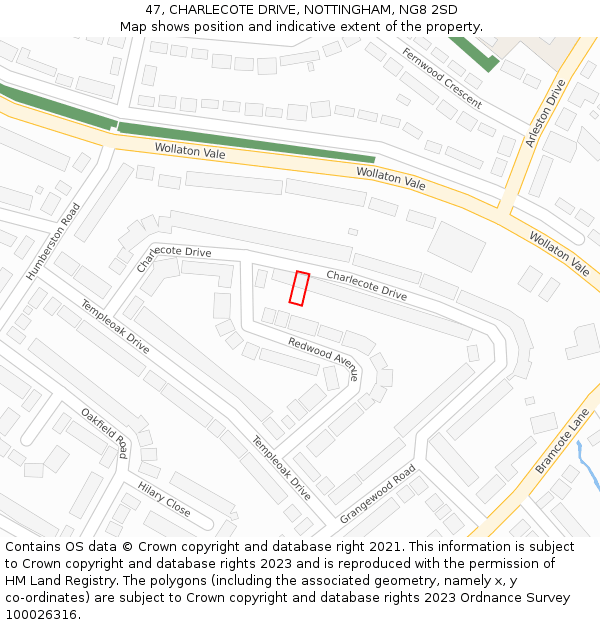 47, CHARLECOTE DRIVE, NOTTINGHAM, NG8 2SD: Location map and indicative extent of plot