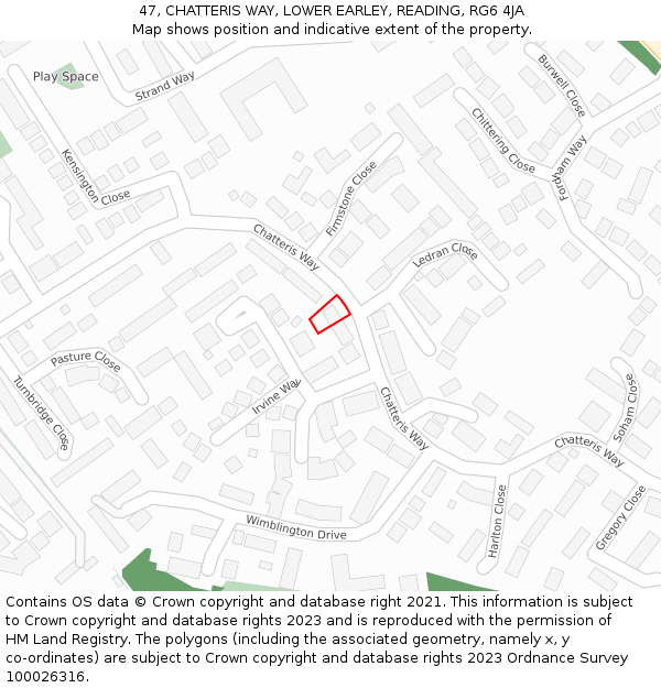 47, CHATTERIS WAY, LOWER EARLEY, READING, RG6 4JA: Location map and indicative extent of plot