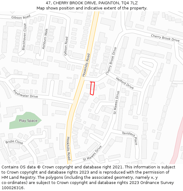 47, CHERRY BROOK DRIVE, PAIGNTON, TQ4 7LZ: Location map and indicative extent of plot