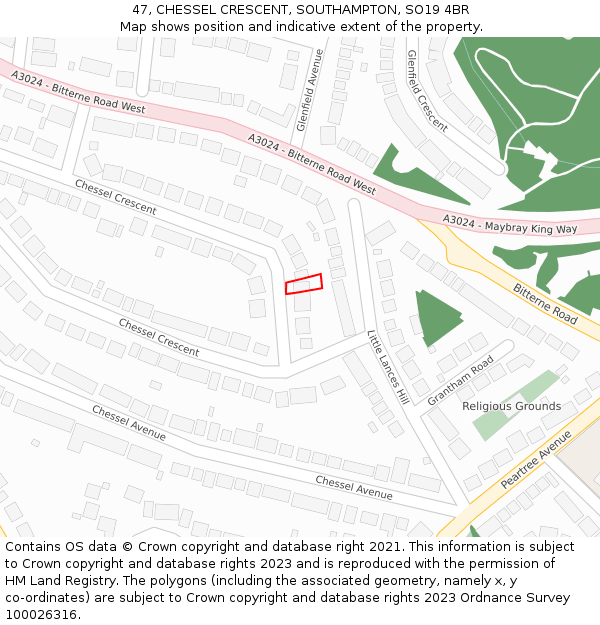 47, CHESSEL CRESCENT, SOUTHAMPTON, SO19 4BR: Location map and indicative extent of plot