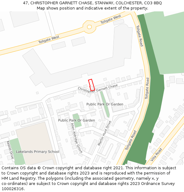 47, CHRISTOPHER GARNETT CHASE, STANWAY, COLCHESTER, CO3 8BQ: Location map and indicative extent of plot