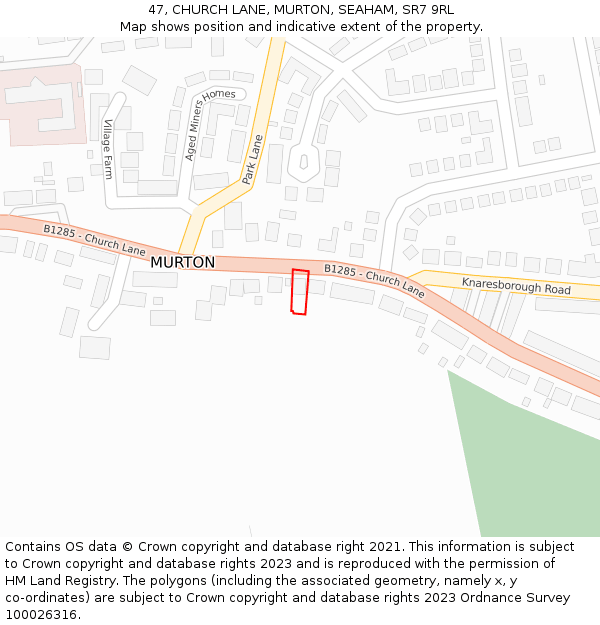 47, CHURCH LANE, MURTON, SEAHAM, SR7 9RL: Location map and indicative extent of plot