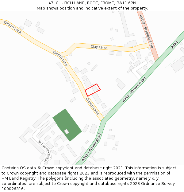 47, CHURCH LANE, RODE, FROME, BA11 6PN: Location map and indicative extent of plot