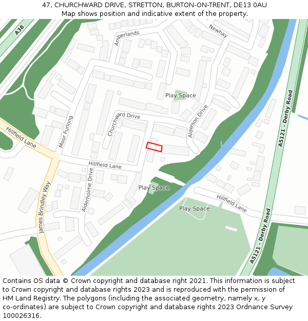47, CHURCHWARD DRIVE, STRETTON, BURTON-ON-TRENT, DE13 0AU: Location map and indicative extent of plot