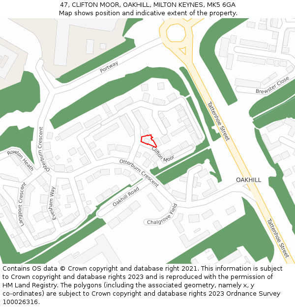 47, CLIFTON MOOR, OAKHILL, MILTON KEYNES, MK5 6GA: Location map and indicative extent of plot