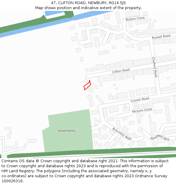 47, CLIFTON ROAD, NEWBURY, RG14 5JS: Location map and indicative extent of plot