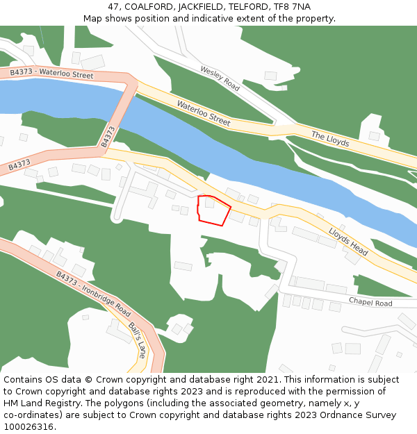 47, COALFORD, JACKFIELD, TELFORD, TF8 7NA: Location map and indicative extent of plot