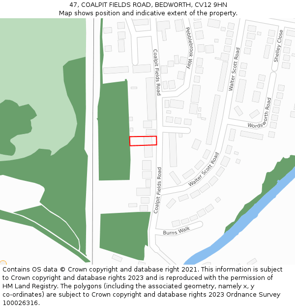 47, COALPIT FIELDS ROAD, BEDWORTH, CV12 9HN: Location map and indicative extent of plot