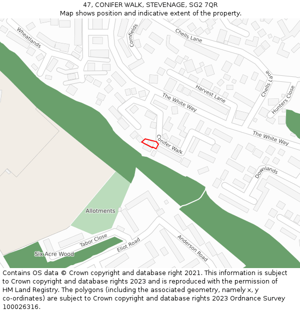 47, CONIFER WALK, STEVENAGE, SG2 7QR: Location map and indicative extent of plot