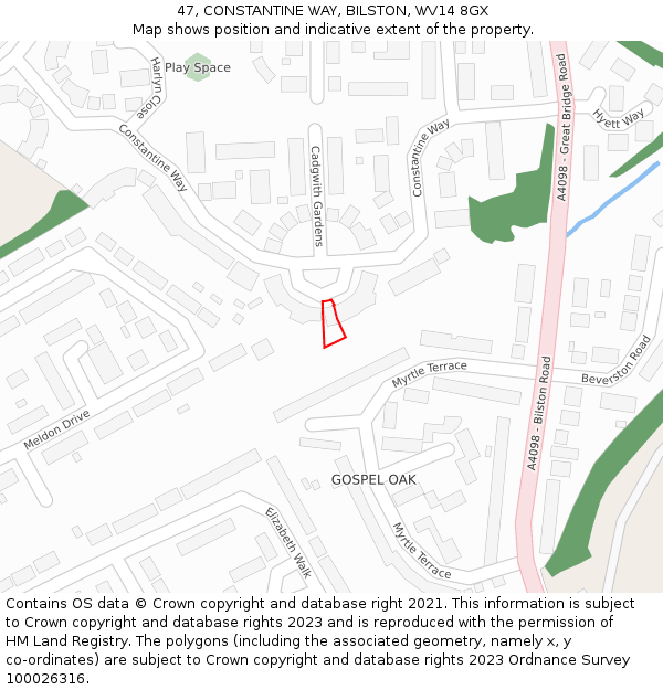 47, CONSTANTINE WAY, BILSTON, WV14 8GX: Location map and indicative extent of plot