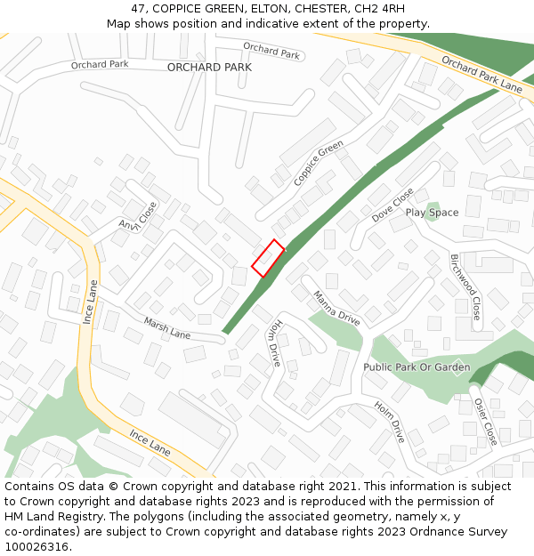 47, COPPICE GREEN, ELTON, CHESTER, CH2 4RH: Location map and indicative extent of plot