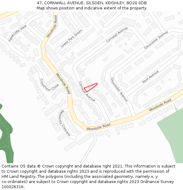 47, CORNWALL AVENUE, SILSDEN, KEIGHLEY, BD20 0DB: Location map and indicative extent of plot