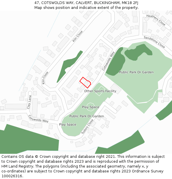 47, COTSWOLDS WAY, CALVERT, BUCKINGHAM, MK18 2FJ: Location map and indicative extent of plot