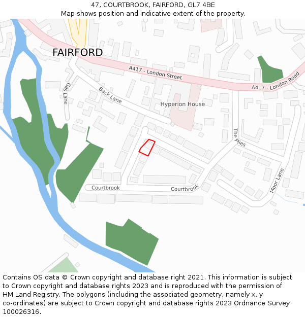 47, COURTBROOK, FAIRFORD, GL7 4BE: Location map and indicative extent of plot