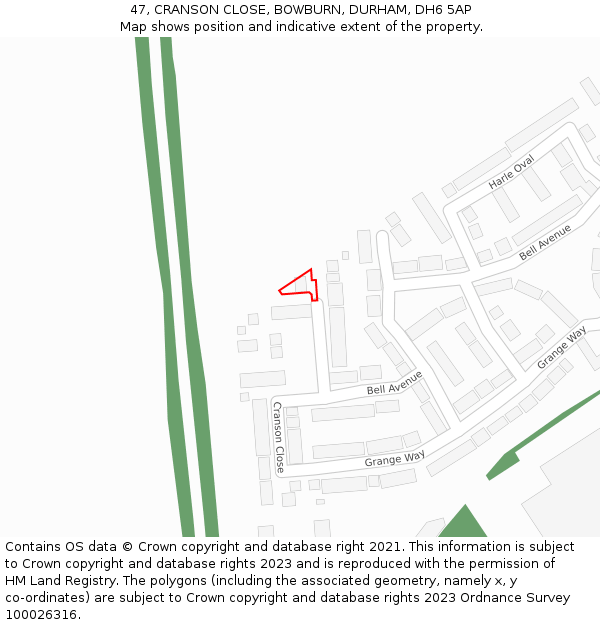 47, CRANSON CLOSE, BOWBURN, DURHAM, DH6 5AP: Location map and indicative extent of plot