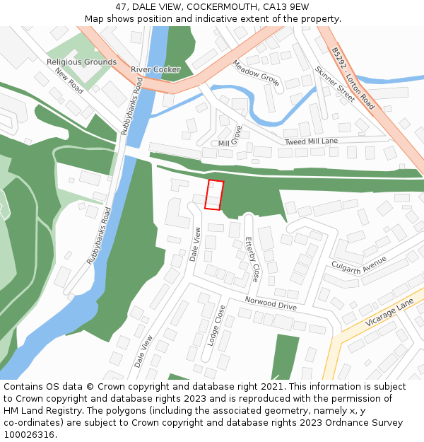 47, DALE VIEW, COCKERMOUTH, CA13 9EW: Location map and indicative extent of plot