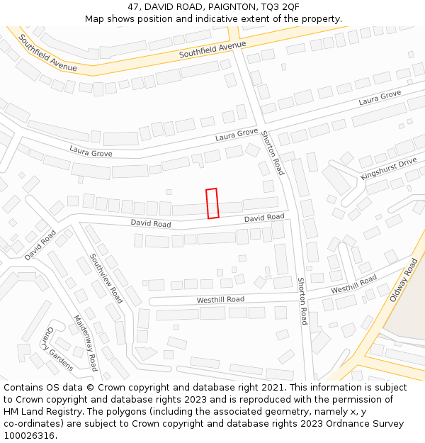 47, DAVID ROAD, PAIGNTON, TQ3 2QF: Location map and indicative extent of plot