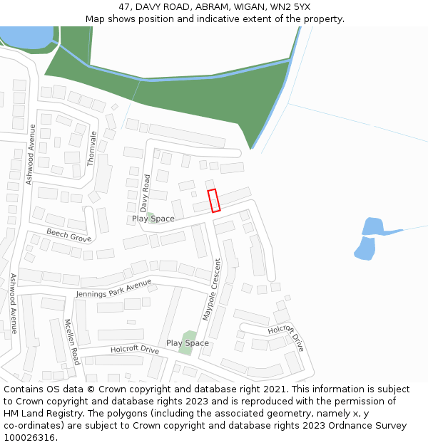 47, DAVY ROAD, ABRAM, WIGAN, WN2 5YX: Location map and indicative extent of plot