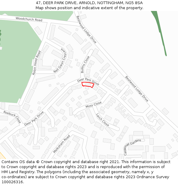 47, DEER PARK DRIVE, ARNOLD, NOTTINGHAM, NG5 8SA: Location map and indicative extent of plot