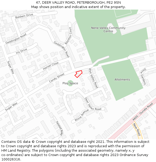 47, DEER VALLEY ROAD, PETERBOROUGH, PE2 9SN: Location map and indicative extent of plot