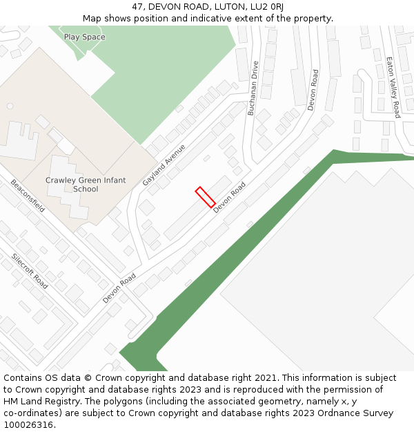 47, DEVON ROAD, LUTON, LU2 0RJ: Location map and indicative extent of plot