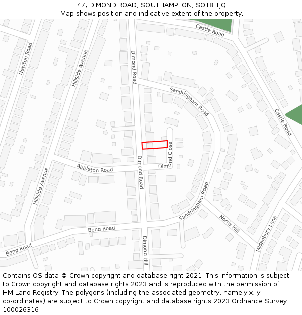 47, DIMOND ROAD, SOUTHAMPTON, SO18 1JQ: Location map and indicative extent of plot