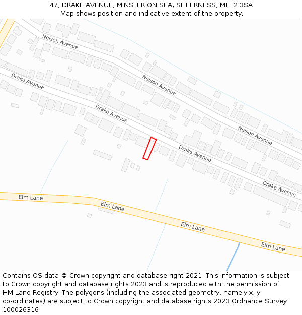 47, DRAKE AVENUE, MINSTER ON SEA, SHEERNESS, ME12 3SA: Location map and indicative extent of plot