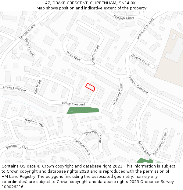 47, DRAKE CRESCENT, CHIPPENHAM, SN14 0XH: Location map and indicative extent of plot