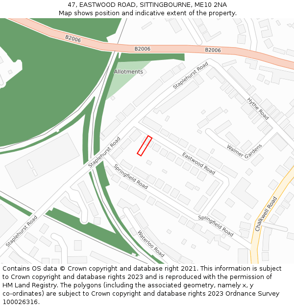 47, EASTWOOD ROAD, SITTINGBOURNE, ME10 2NA: Location map and indicative extent of plot