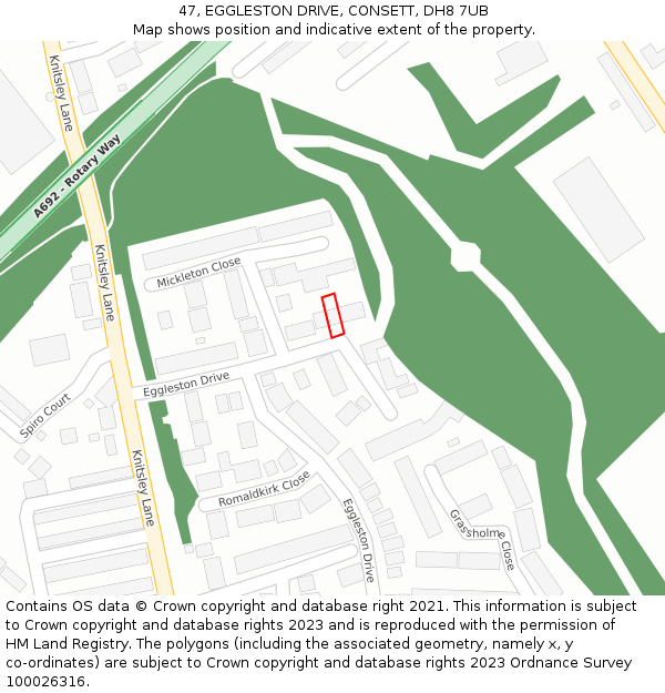 47, EGGLESTON DRIVE, CONSETT, DH8 7UB: Location map and indicative extent of plot