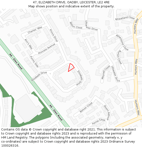 47, ELIZABETH DRIVE, OADBY, LEICESTER, LE2 4RE: Location map and indicative extent of plot
