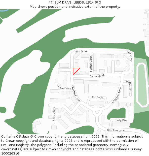 47, ELM DRIVE, LEEDS, LS14 6FQ: Location map and indicative extent of plot