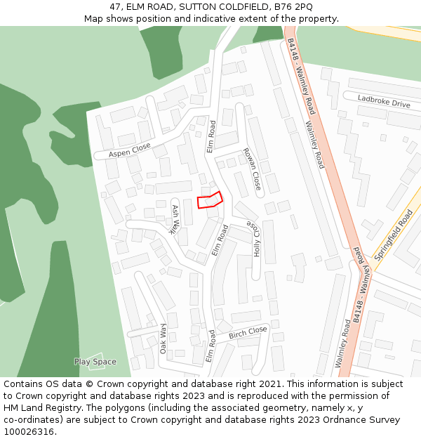 47, ELM ROAD, SUTTON COLDFIELD, B76 2PQ: Location map and indicative extent of plot