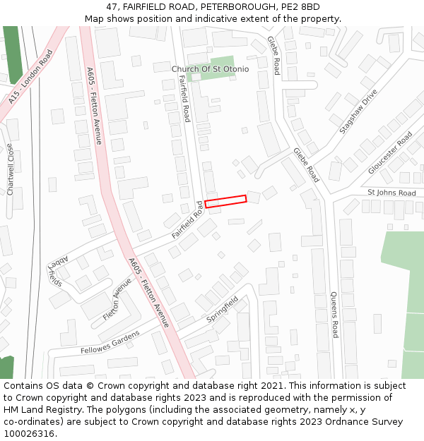 47, FAIRFIELD ROAD, PETERBOROUGH, PE2 8BD: Location map and indicative extent of plot