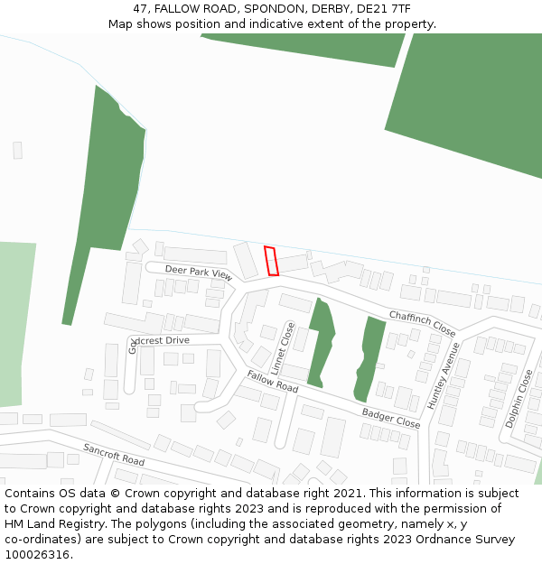 47, FALLOW ROAD, SPONDON, DERBY, DE21 7TF: Location map and indicative extent of plot