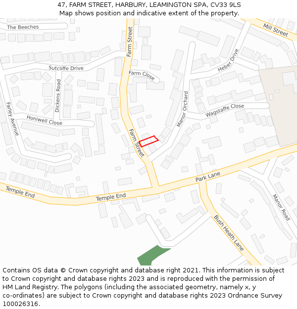 47, FARM STREET, HARBURY, LEAMINGTON SPA, CV33 9LS: Location map and indicative extent of plot