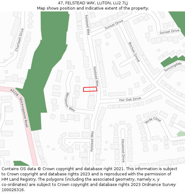 47, FELSTEAD WAY, LUTON, LU2 7LJ: Location map and indicative extent of plot