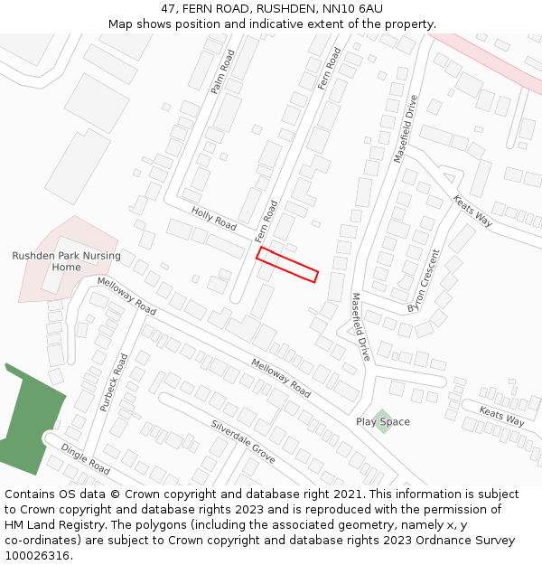 47, FERN ROAD, RUSHDEN, NN10 6AU: Location map and indicative extent of plot