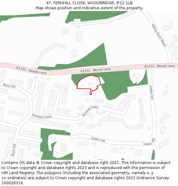 47, FERNHILL CLOSE, WOODBRIDGE, IP12 1LB: Location map and indicative extent of plot