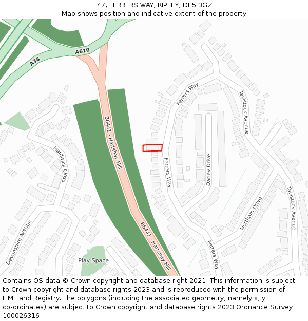 47, FERRERS WAY, RIPLEY, DE5 3GZ: Location map and indicative extent of plot